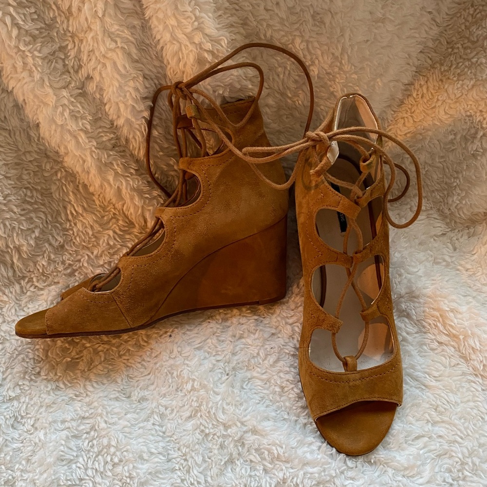 Zara Faux Suede Lace Up Wedge Heels